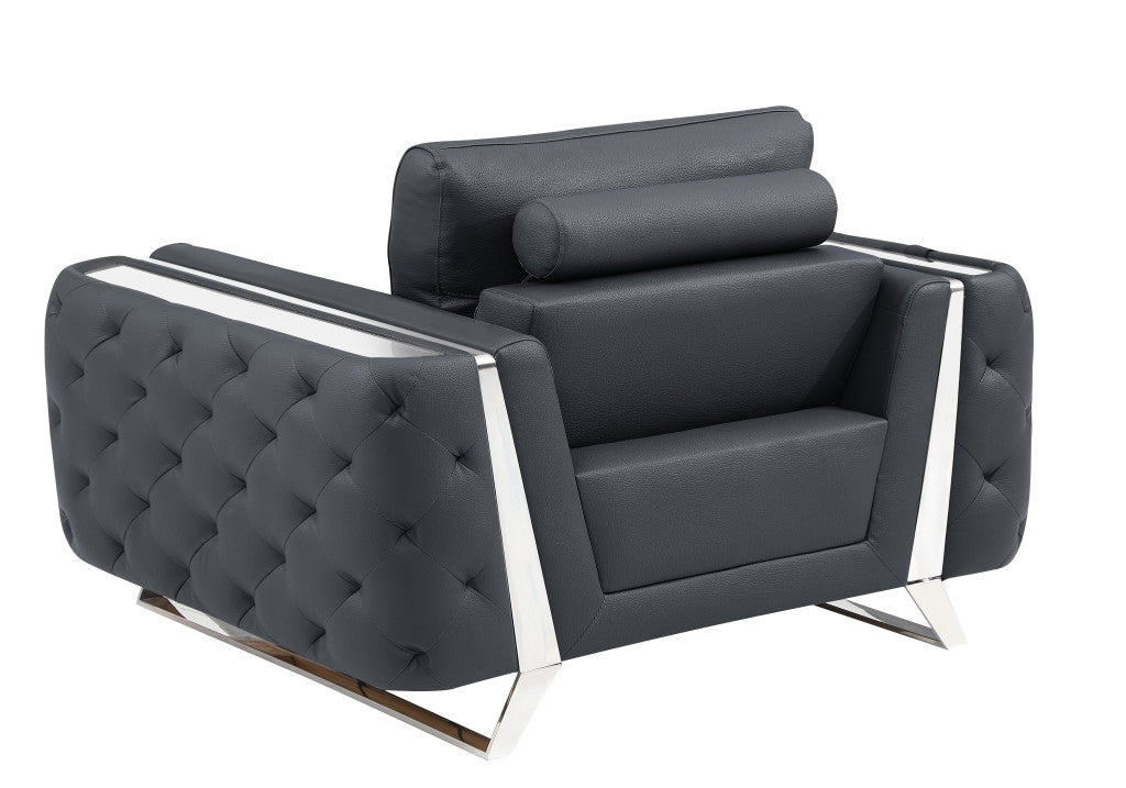 The Monroe Ridge – Dark Gray & Silver Faux Leather Tufted Club Chair