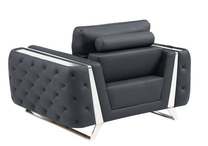 The Monroe Ridge – Dark Gray & Silver Faux Leather Tufted Club Chair