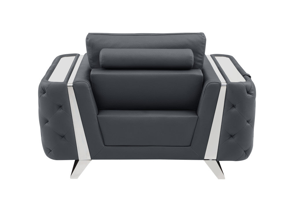 The Monroe Ridge – Dark Gray & Silver Faux Leather Tufted Club Chair