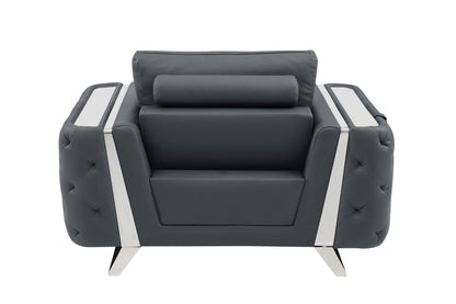 The Monroe Ridge – Dark Gray & Silver Faux Leather Tufted Club Chair