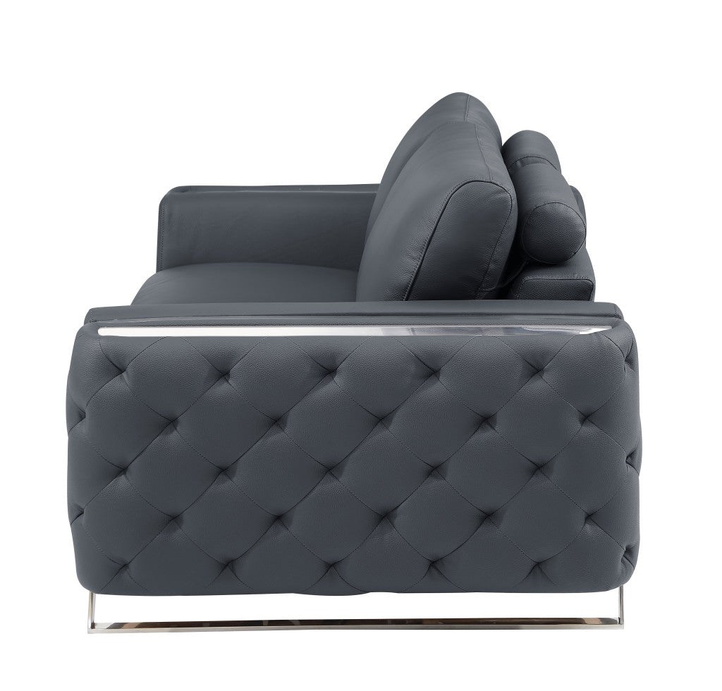 The Monroe Ridge – Dark Gray & Silver Faux Leather Tufted Club Chair