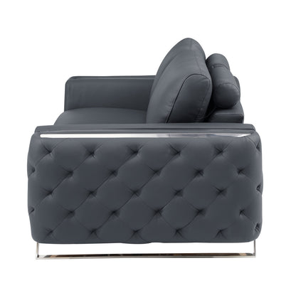 The Monroe Ridge – Dark Gray & Silver Faux Leather Tufted Club Chair