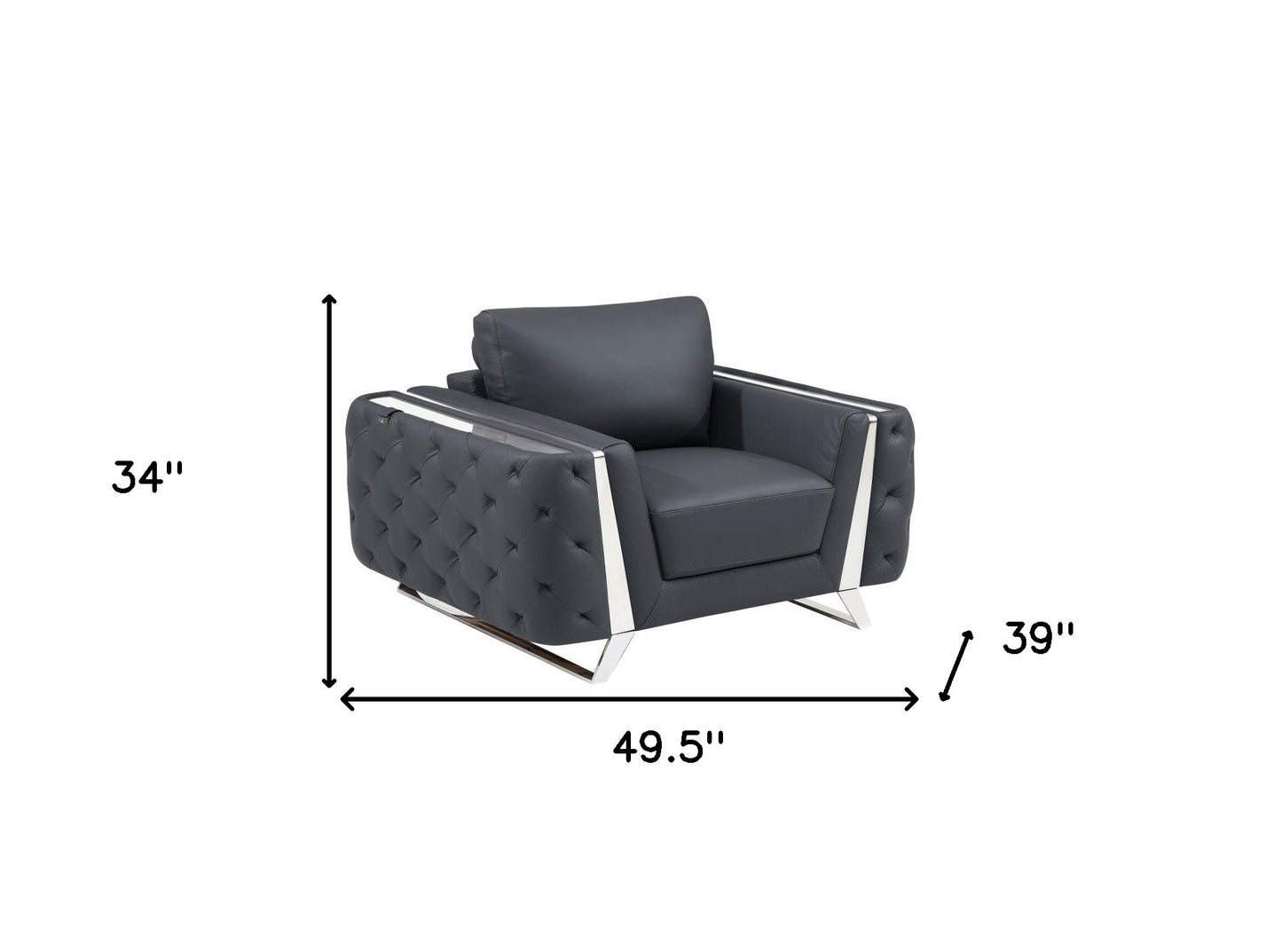 The Monroe Ridge – Dark Gray & Silver Faux Leather Tufted Club Chair