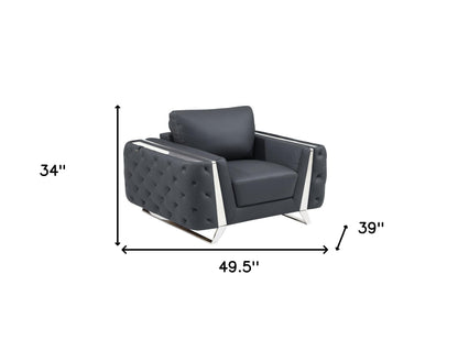 The Monroe Ridge – Dark Gray & Silver Faux Leather Tufted Club Chair