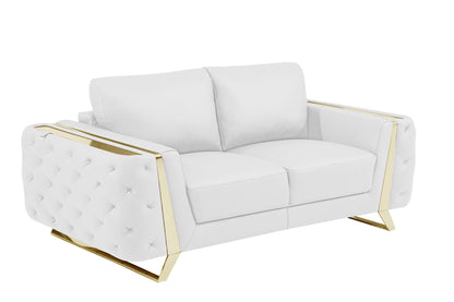 The Marlowe Crest – White & Gold Genuine Leather Loveseat