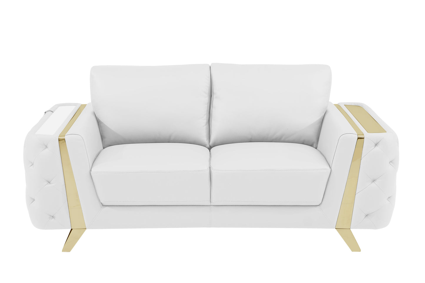 The Marlowe Crest – White & Gold Genuine Leather Loveseat