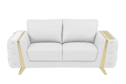 The Marlowe Crest – White & Gold Genuine Leather Loveseat