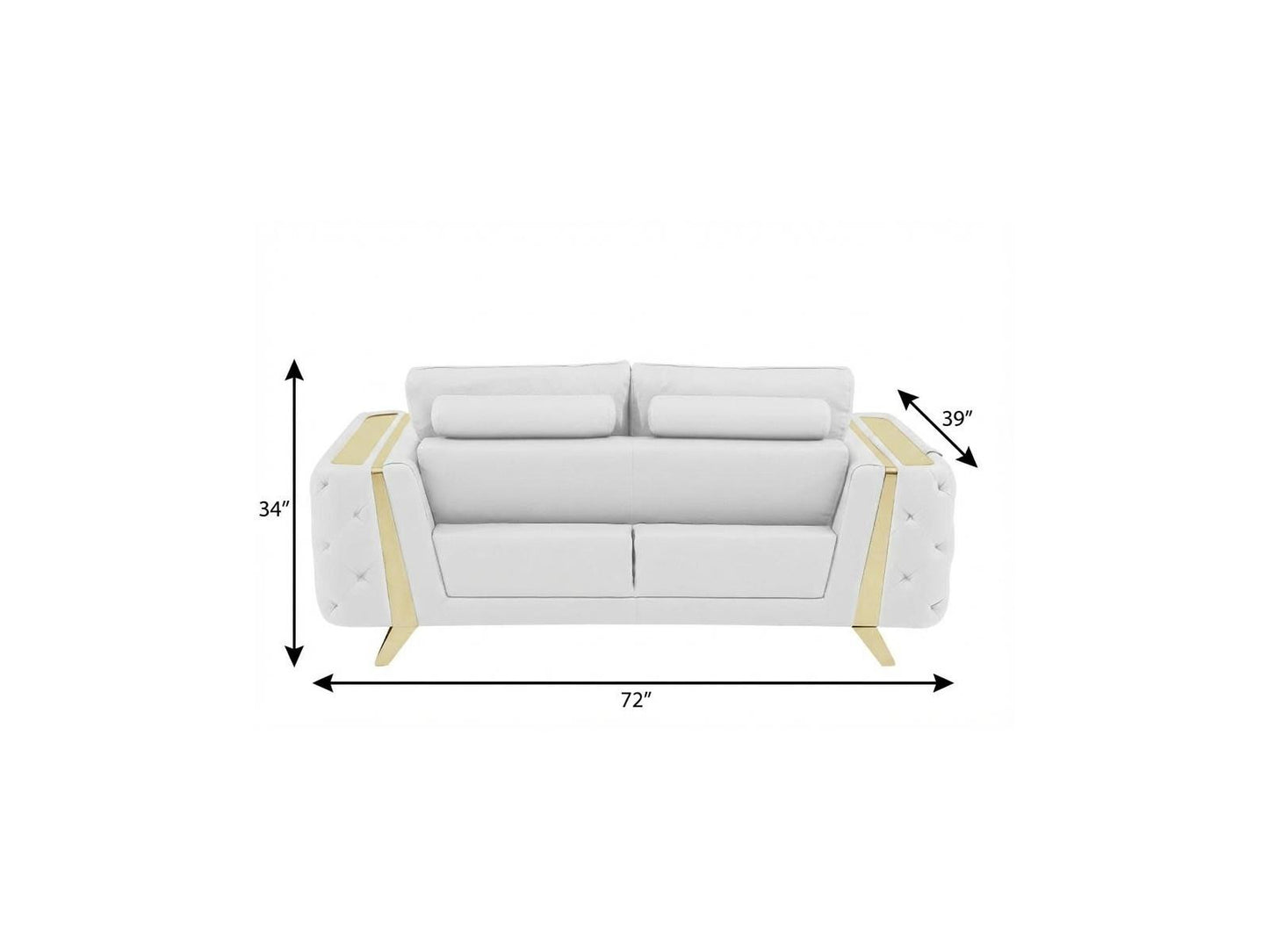 The Marlowe Crest – White & Gold Genuine Leather Loveseat