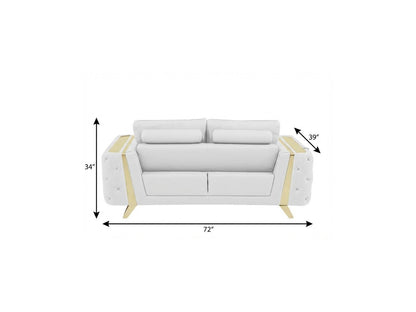 The Marlowe Crest – White & Gold Genuine Leather Loveseat