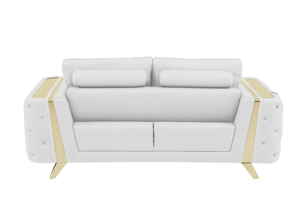 The Marlowe Crest – White & Gold Genuine Leather Loveseat