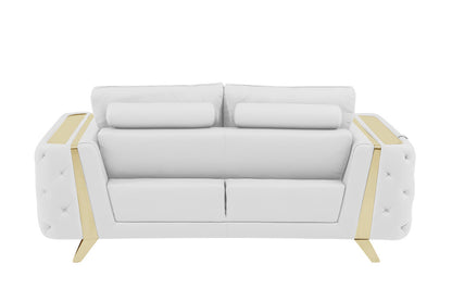 The Marlowe Crest – White & Gold Genuine Leather Loveseat