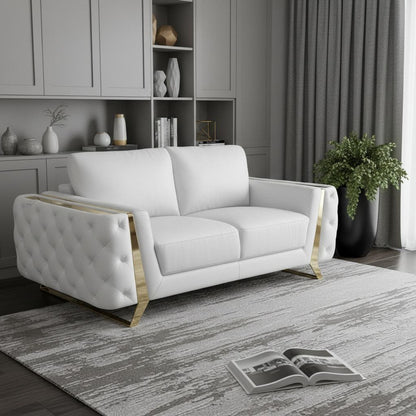The Marlowe Crest – White & Gold Genuine Leather Loveseat