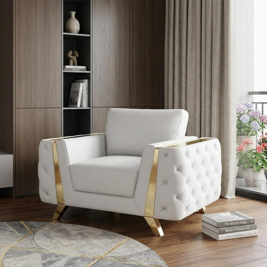 The Dalton Arbour – White & Gold Genuine Leather Club Chair