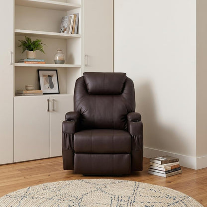 The Dovarro – Brown Faux Leather Power Heated Massage Lift Assist Recliner