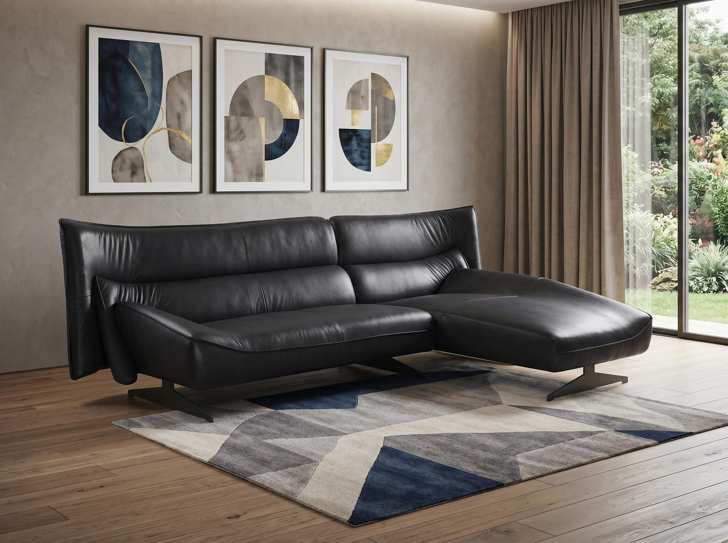 The Varellan – Dark Gray Top Grain Leather L-Shaped Two Piece Sofa & Chaise Sectional
