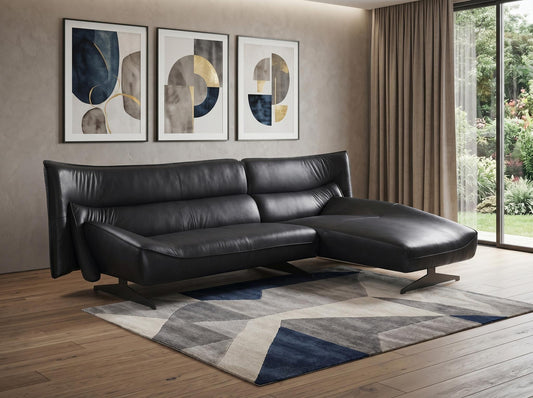 The Varellan – Dark Gray Top Grain Leather L-Shaped Two Piece Sofa & Chaise Sectional