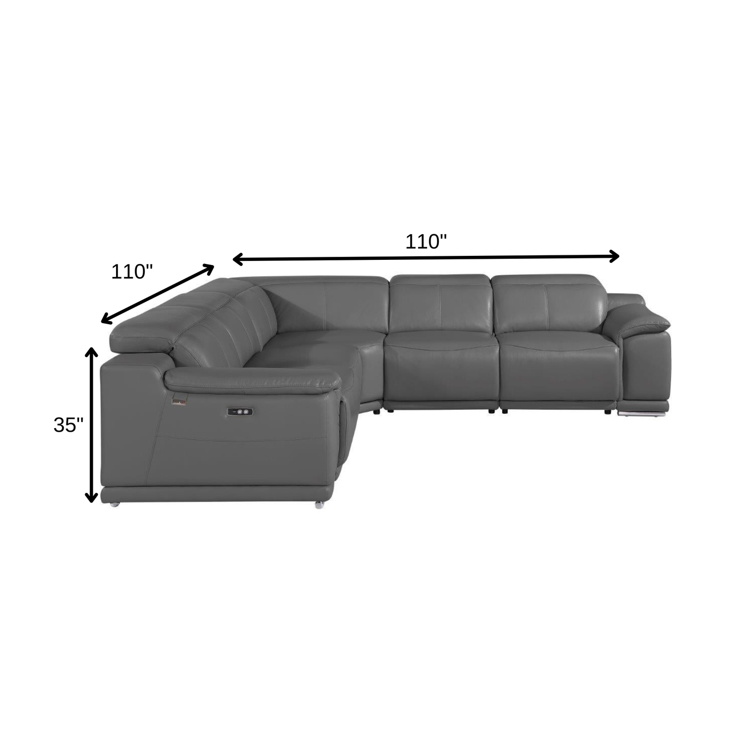 The Varello – Gray Italian Leather Power Reclining U-Shaped Five Piece Corner Sectional with Console