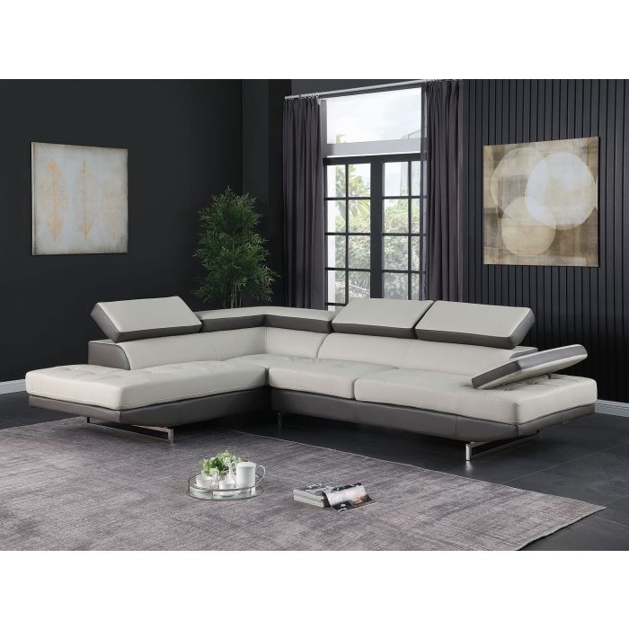 The Lucera – Gray Leather Left-Arm Facing Chaise Sectional