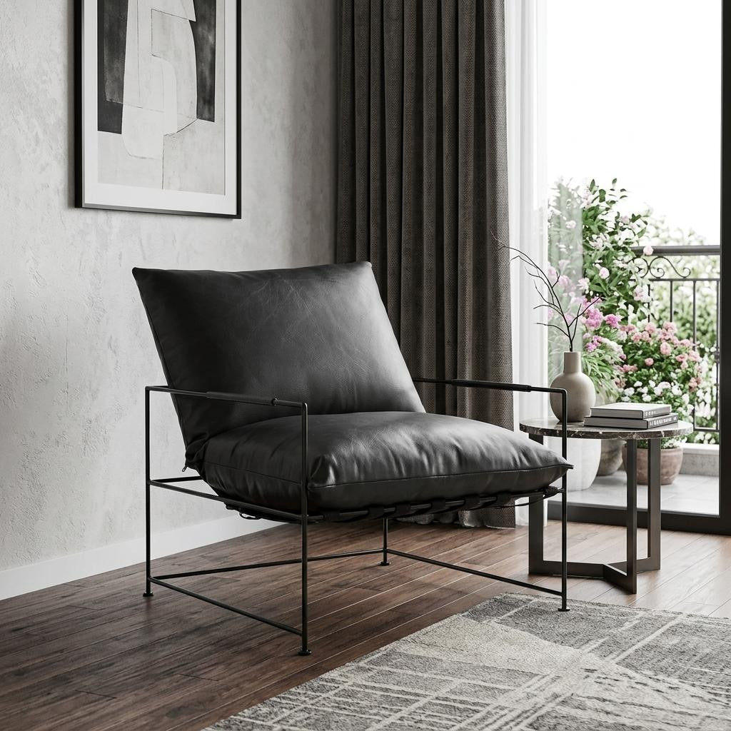 The Varric – Black Genuine Leather Distressed Arm Chair