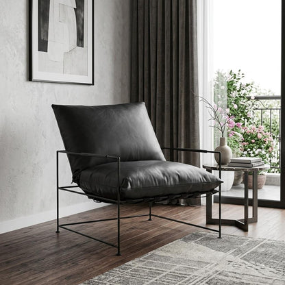 The Varric – Black Genuine Leather Distressed Arm Chair
