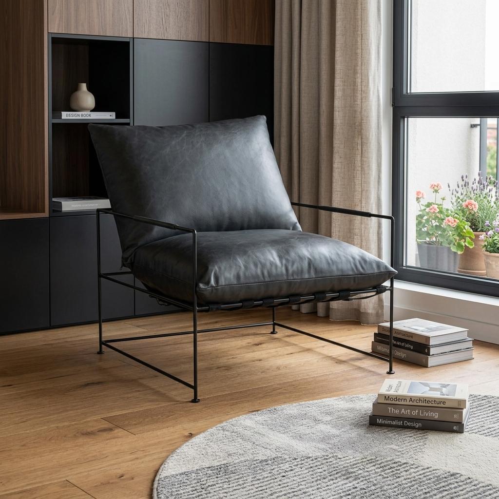 The Varric – Black Genuine Leather Distressed Arm Chair