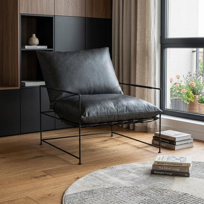 The Varric – Black Genuine Leather Distressed Arm Chair