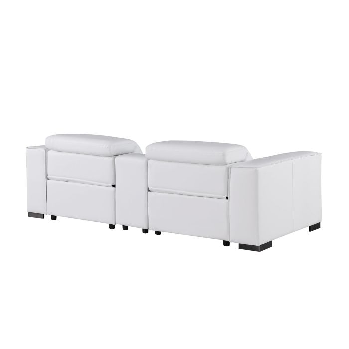 The Valencia – White Genuine Leather Dual Power Reclining Console Loveseat