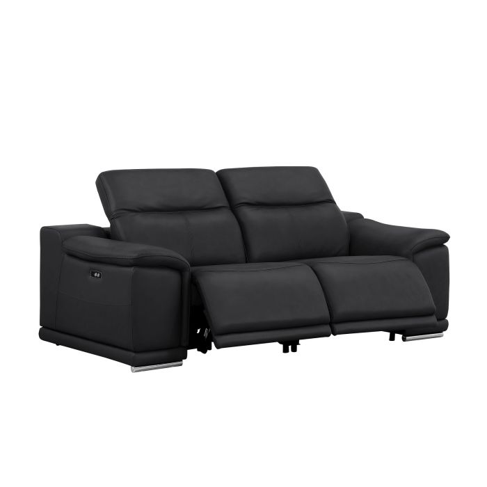 The Draven – Black Genuine Leather Dual Power Reclining Loveseat