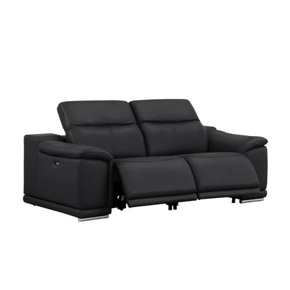The Draven – Black Genuine Leather Dual Power Reclining Loveseat