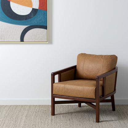 The Marcellen – Brown Genuine Leather Arm Chair