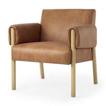 The Halsten – Brown & Natural Faux Leather Arm Chair