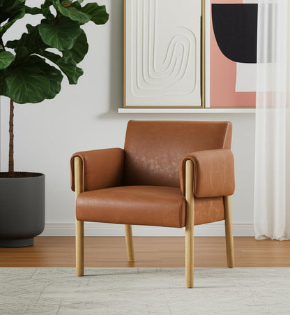 The Halsten – Brown & Natural Faux Leather Arm Chair