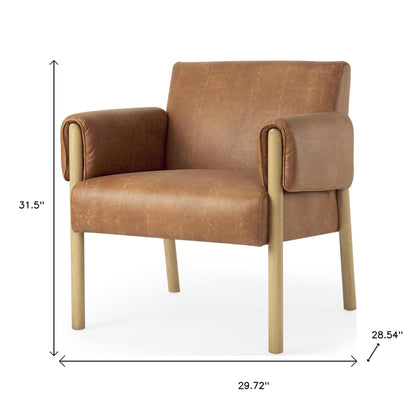 The Halsten – Brown & Natural Faux Leather Arm Chair