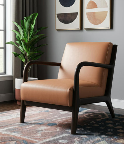 The Calderon – Tan & Dark Brown Genuine Leather Arm Chair