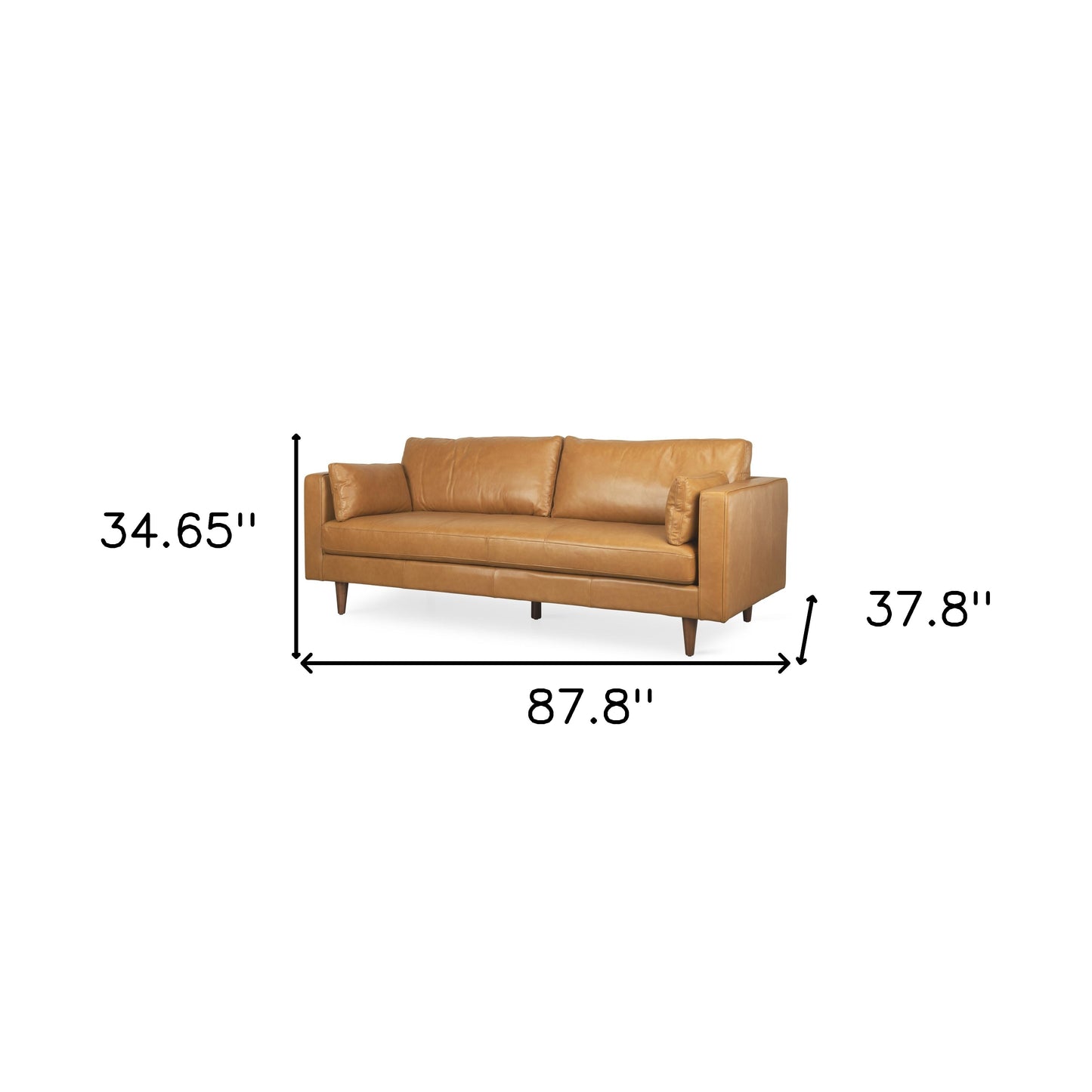 The Edisto – Tan Leather Sofa with Toss Pillows