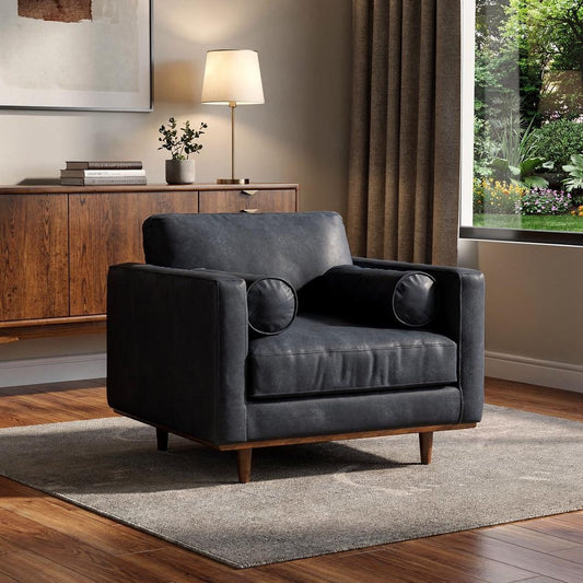The Hawthorne – Black Genuine Leather Arm Chair
