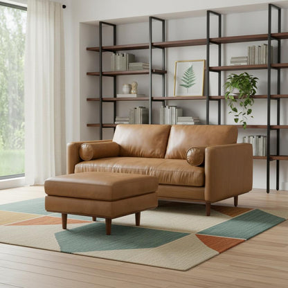 Lennox Leather Sofa with Ottoman – Brown
