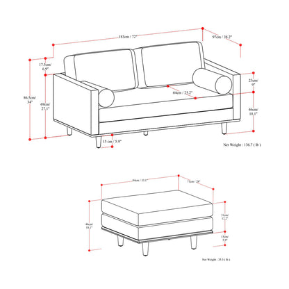 Lennox Leather Sofa with Ottoman – Brown