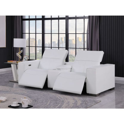 The Valencia – White Genuine Leather Dual Power Reclining Console Loveseat