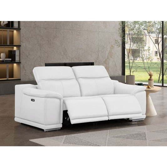 The Westbrook – White Genuine Leather Dual Power Reclining Loveseat