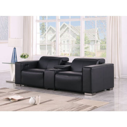 The Bellanova – Black Genuine Leather Dual Power Reclining Console Loveseat