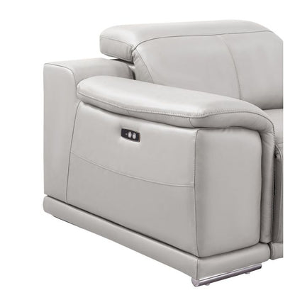 The Ellison – Light Gray Genuine Leather Dual Power Reclining Loveseat