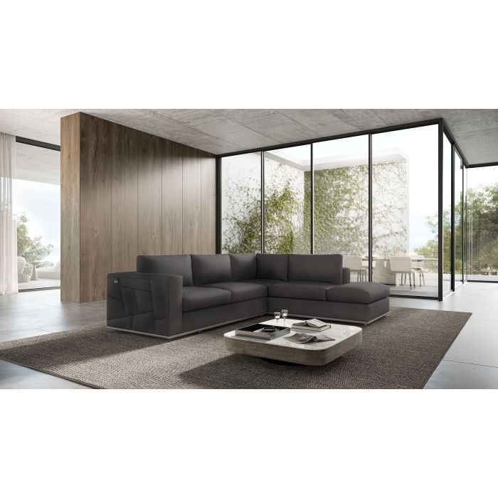 The Valerio – Dark Gray Italian Leather Right-Arm Facing Sectional