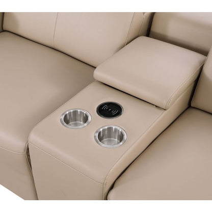 The Cortona – Beige Genuine Leather Dual Power Reclining Console Loveseat