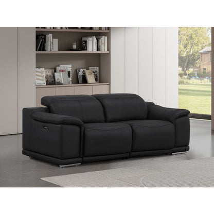 The Draven – Black Genuine Leather Dual Power Reclining Loveseat