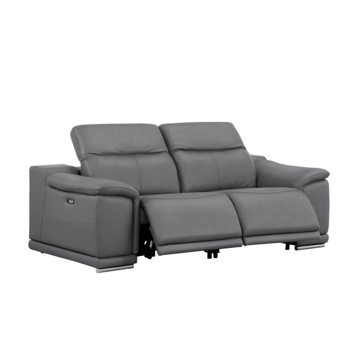 The Grayson – Dark Gray Genuine Leather Dual Power Reclining Loveseat