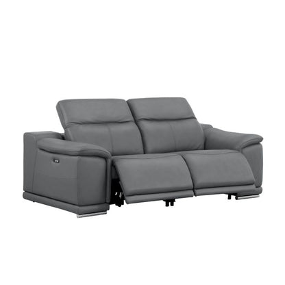 The Grayson – Dark Gray Genuine Leather Dual Power Reclining Loveseat