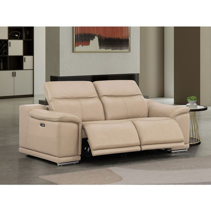 The Callisto – Beige Genuine Leather Dual Power Reclining Loveseat
