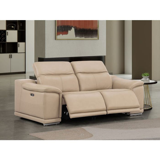 The Callisto – Beige Genuine Leather Dual Power Reclining Loveseat