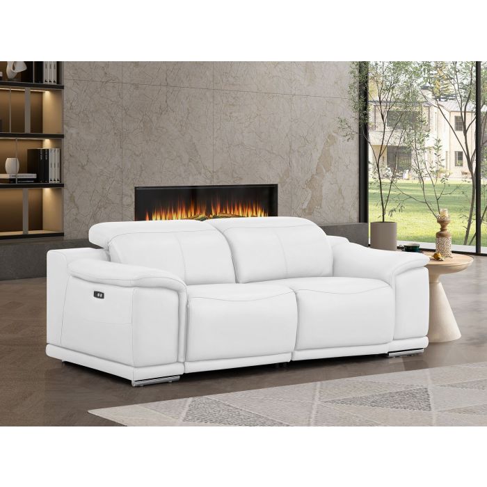 The Westbrook – White Genuine Leather Dual Power Reclining Loveseat